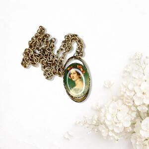 6330. Green Ladyface Modern Brooch